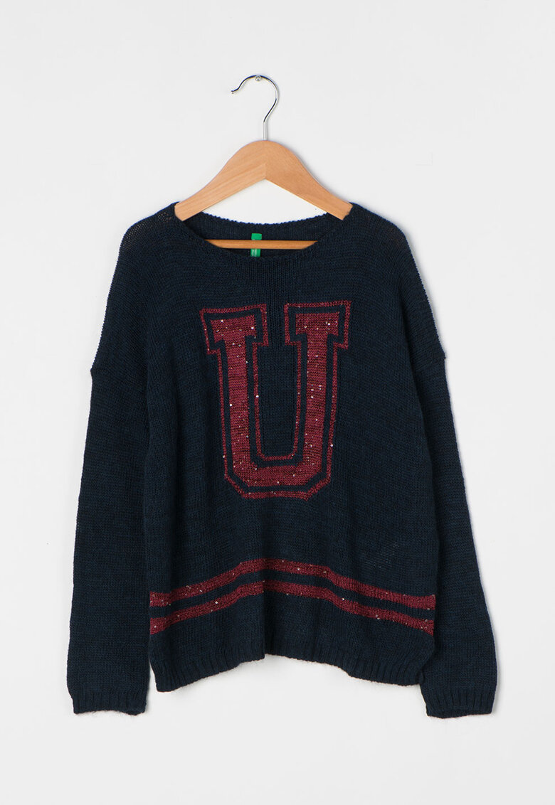 Pulover bleumarin cu Bordeaux cu paiete